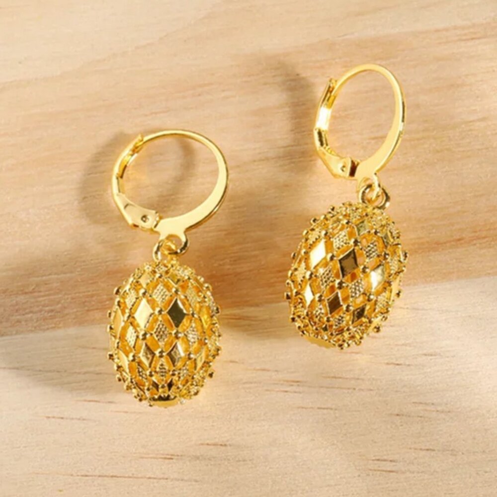 14K Gold Chunky Round Ball Womens Earrings NEW Hanging Drop 14 K Silver Jewelry